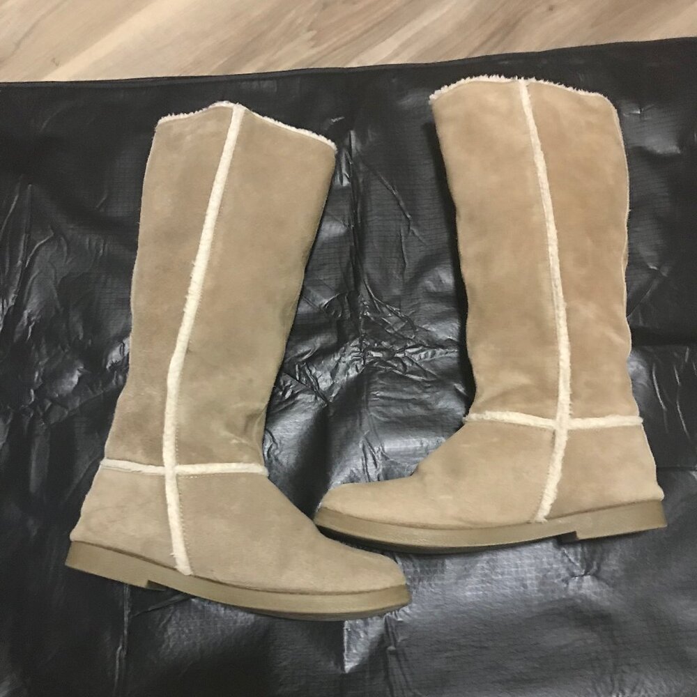 Ladies Beige Suede Leather Boots Size 9